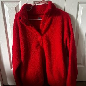 Aerie Red Teddy Jacket Plush Cozy Outerwear